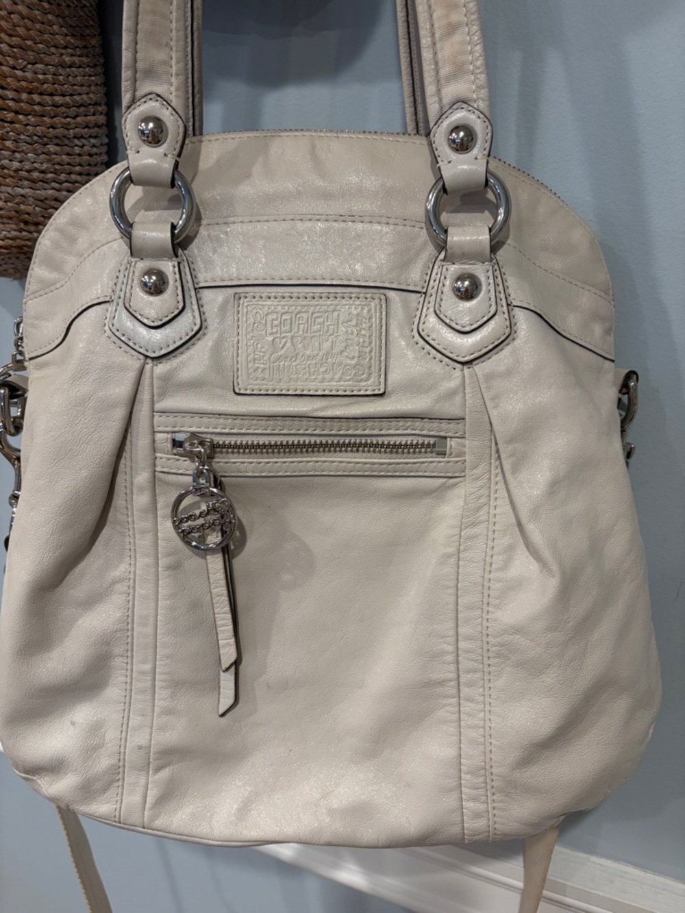 Coach Poppy Pearl Women's Cream Leather Tote Satchel Bag #16283 - Picture 3 of 12